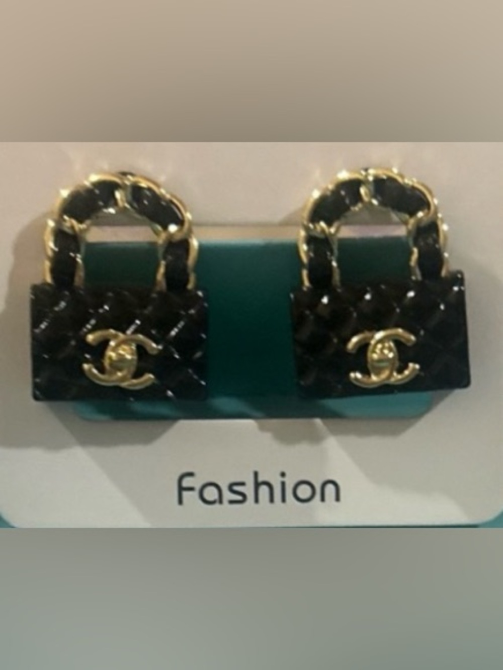CUTE! NEW! Black Quilted Bag Chain-Handle Earrings